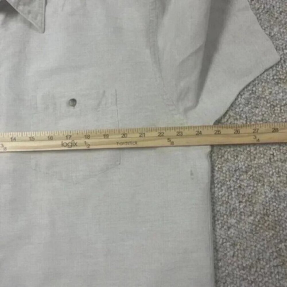 Stafford Short Sleeve Beige Tan Linen Party Breezer Camp Shirt Size 17  XL - Picture 7 of 7